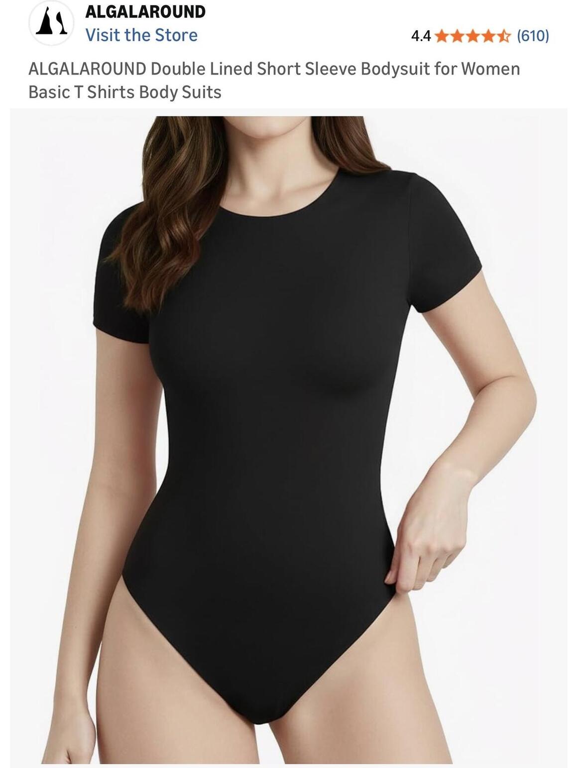 Algalaround Double Lined Short Sleeve Bodysuit For Women Basic Body Sut(4)
